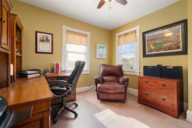 1 Alton Dr, Bethel Park, PA 15102 - office featuring light colored carpet, baseboards, and a ceiling fan