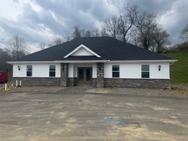 676 Olivia St, Collier Twp, PA 15205 - view of front facade featuring french doors, roof with shingles, and stone siding