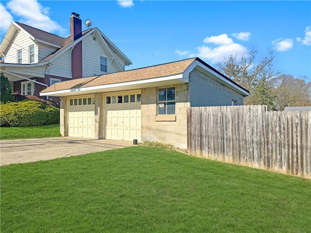100 Shenango Blvd, Farrell, PA 16121 - view of side of home featuring concrete block siding, a lawn, fence, and roof with shingles