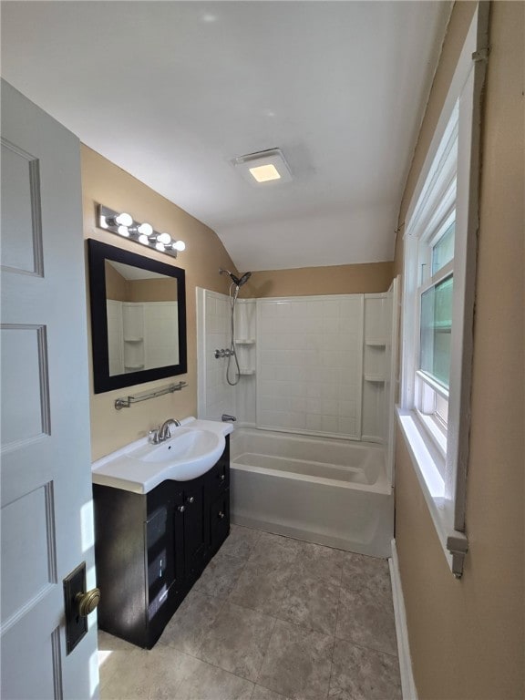 100 Shenango Blvd, Farrell, PA 16121 - bathroom featuring lofted ceiling, vanity, and tub / shower combination