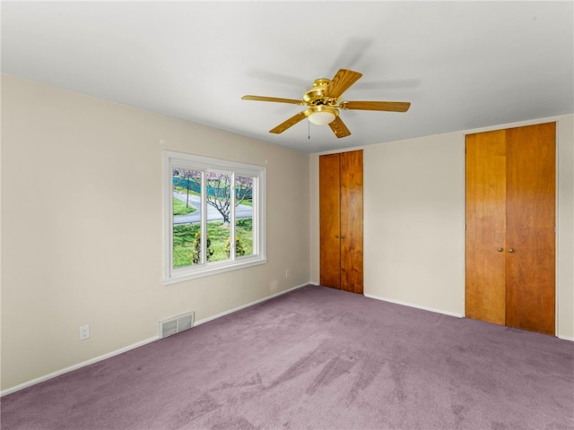 320 Parcell St, Claysville, PA 15323 - spare room with carpet flooring, visible vents, a ceiling fan, and baseboards