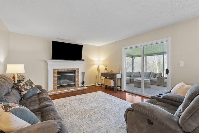 158 Edgemeade Dr, Monroeville, PA 15146 - living room with baseboards, a brick fireplace, and wood finished floors