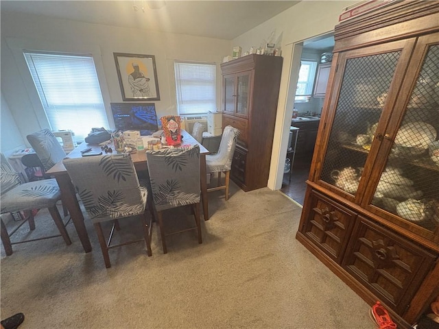 view of carpeted dining area