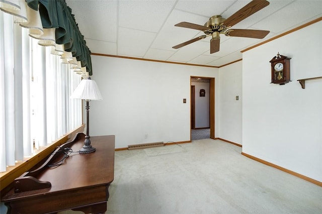 815 Franklin Ave, Connellsville, PA 15425 - interior space featuring baseboards, a ceiling fan, carpet flooring, and crown molding
