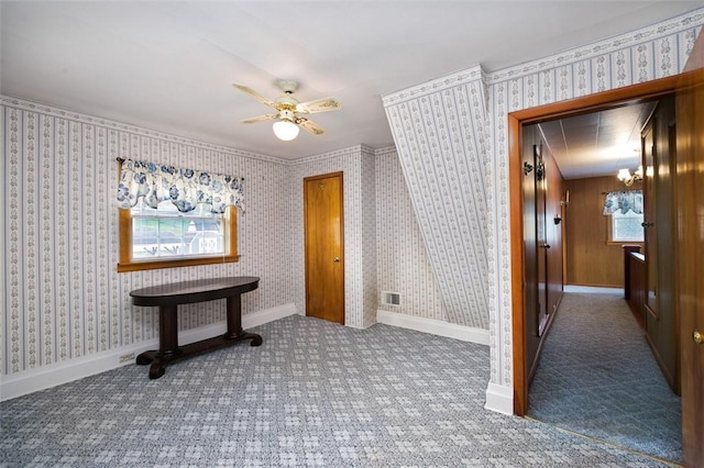 815 Franklin Ave, Connellsville, PA 15425 - interior space with ceiling fan, baseboards, carpet flooring, and visible vents