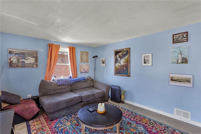 3125 Villawood Ave, Brentwood, PA 15227 - carpeted living room featuring visible vents, a textured ceiling, and baseboards