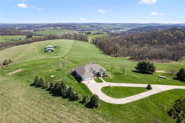 drone / aerial view with a rural view