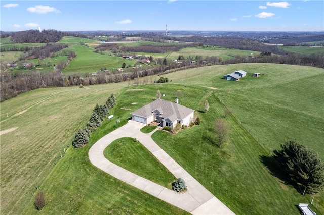 birds eye view of property featuring a rural view