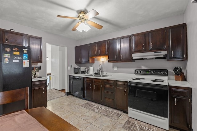 2240 Chapparal Dr, Plum Boro, PA 15239 - kitchen featuring a sink, black appliances, ceiling fan, light countertops, and under cabinet range hood
