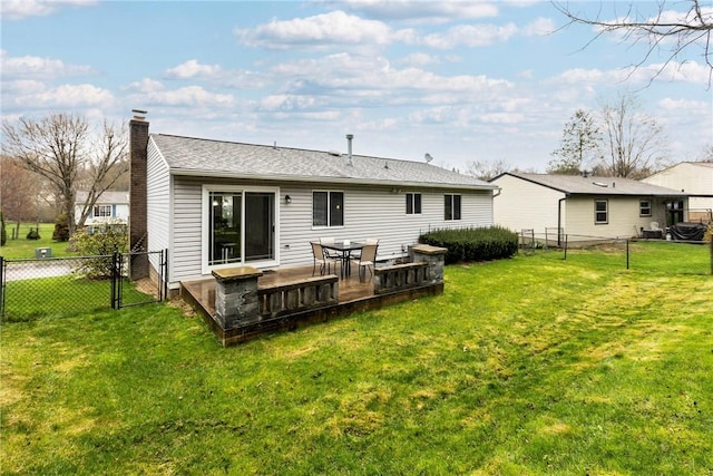 2240 Chapparal Dr, Plum Boro, PA 15239 - rear view of house with a chimney, a gate, a fenced backyard, and a lawn