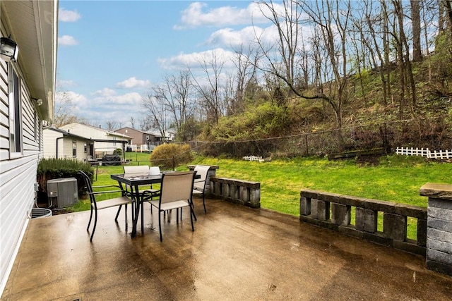 2240 Chapparal Dr, Plum Boro, PA 15239 - view of patio with outdoor dining area, cooling unit, and a fenced backyard
