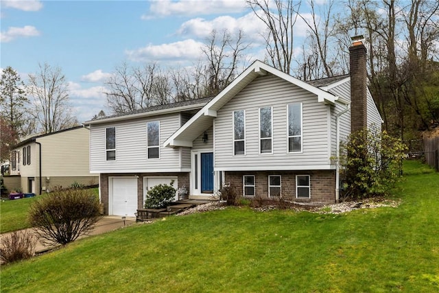 2240 Chapparal Dr, Plum Boro, PA 15239 - raised ranch with concrete driveway, a chimney, a garage, and a front yard