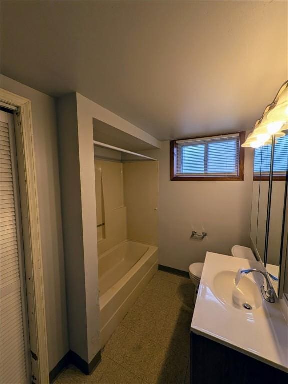 341 Ohio Ave, Clairton, PA 15025 - full bathroom with tile patterned floors, toilet, vanity, baseboards, and shower / bathing tub combination