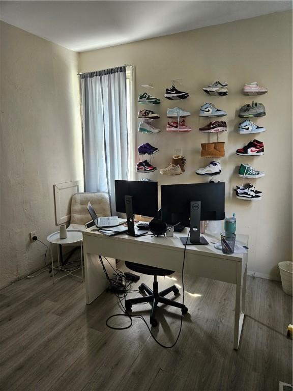 home office featuring wood finished floors