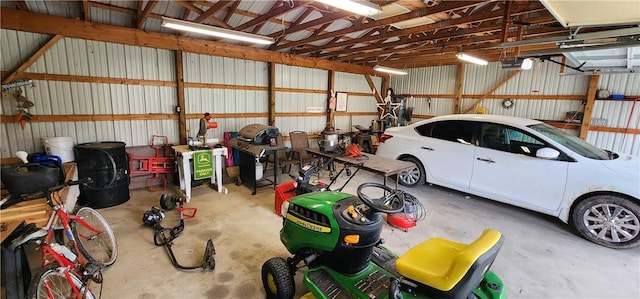 garage with metal wall