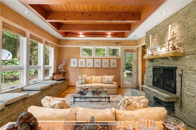 sunroom with beam ceiling