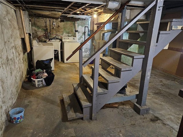 316-318 Tabor St, Esplen, PA 15204 - unfinished basement with independent washer and dryer, stairs, and a sink