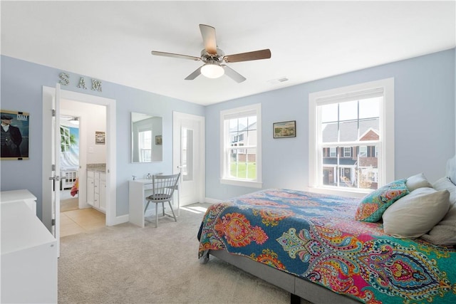 342 Juniper Way, Peters Twp, PA 15317 - bedroom featuring ceiling fan, light carpet, visible vents, and baseboards