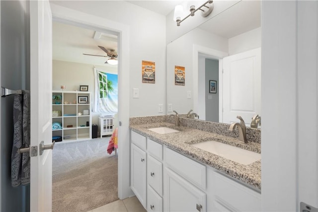 342 Juniper Way, Peters Twp, PA 15317 - bathroom with tile patterned flooring, a ceiling fan, a sink, and double vanity
