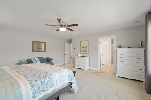 342 Juniper Way, Peters Twp, PA 15317 - bedroom featuring light carpet, baseboards, visible vents, and a ceiling fan