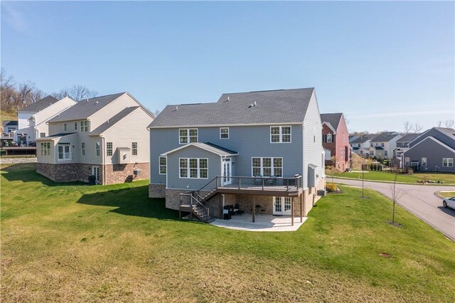 342 Juniper Way, Peters Twp, PA 15317 - back of house with stairway, a lawn, a deck, a patio, and a residential view