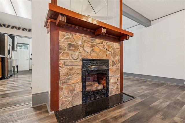 1323 Methyl St, Beechview, PA 15216 - details featuring a fireplace, wood finished floors, and baseboards