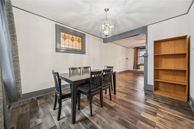 1323 Methyl St, Beechview, PA 15216 - dining space with baseboards, dark wood-style floors, and a notable chandelier