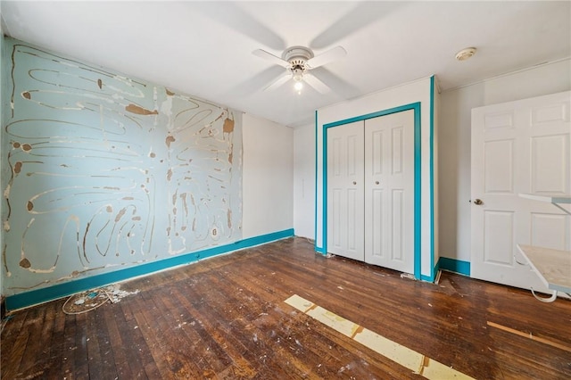 1323 Methyl St, Beechview, PA 15216 - unfurnished bedroom featuring hardwood / wood-style floors, a closet, baseboards, and ceiling fan