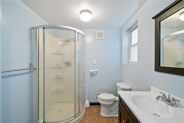 814 Greenfield Ave, Greenfield, PA 15217 - full bath featuring a shower stall, tile patterned floors, vanity, toilet, and visible vents