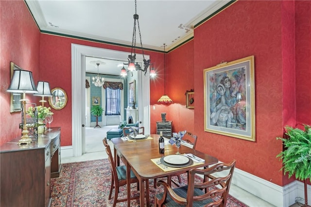 1319 Sheffield St, Manchester, PA 15233 - carpeted dining space featuring crown molding and a chandelier