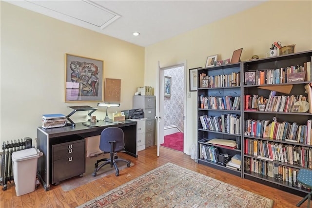 1319 Sheffield St, Manchester, PA 15233 - home office featuring radiator heating unit, attic access, and wood finished floors