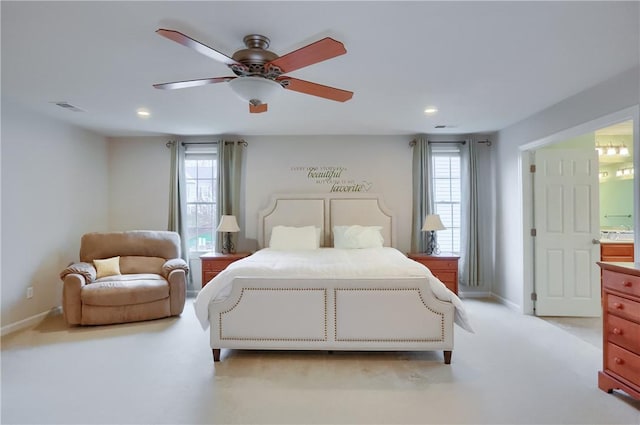 404 Plum Ct, Cranberry Twp, PA 16066 - bedroom with baseboards, recessed lighting, light carpet, a ceiling fan, and multiple windows