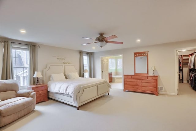 404 Plum Ct, Cranberry Twp, PA 16066 - bedroom with a spacious closet, carpet flooring, multiple windows, recessed lighting, and ceiling fan