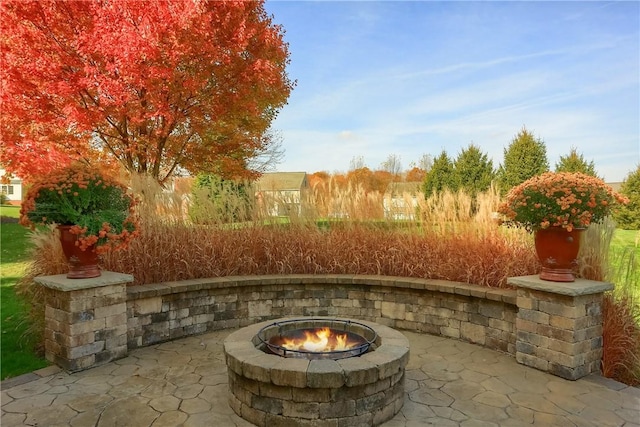 404 Plum Ct, Cranberry Twp, PA 16066 - view of patio featuring a fire pit