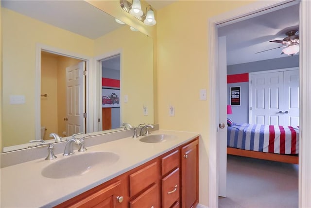 404 Plum Ct, Cranberry Twp, PA 16066 - ensuite bathroom featuring double vanity and ceiling fan
