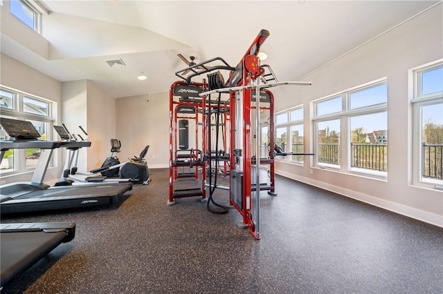 exercise room featuring visible vents, baseboards, and recessed lighting