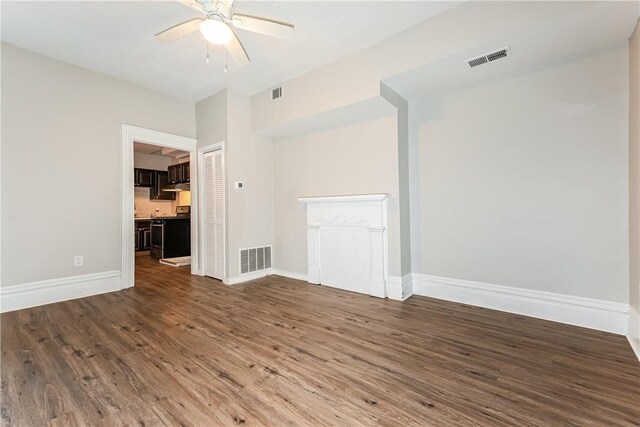 2106 Sarah St, South Side, PA 15203 - unfurnished living room featuring a ceiling fan, wood finished floors, and visible vents
