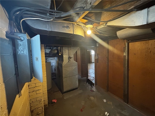 unfinished basement with heating unit