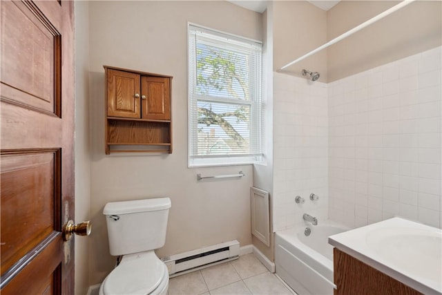 400 Allison Ave, City Of Washington, PA 15301 - full bathroom with baseboard heating, washtub / shower combination, baseboards, toilet, and tile patterned flooring