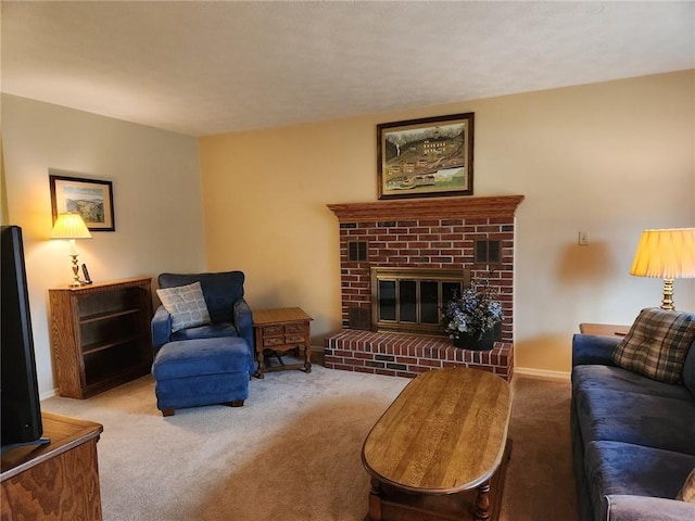 202 Hilltop Dr, Center Twp But, PA 16001 - living room featuring a fireplace, baseboards, and carpet