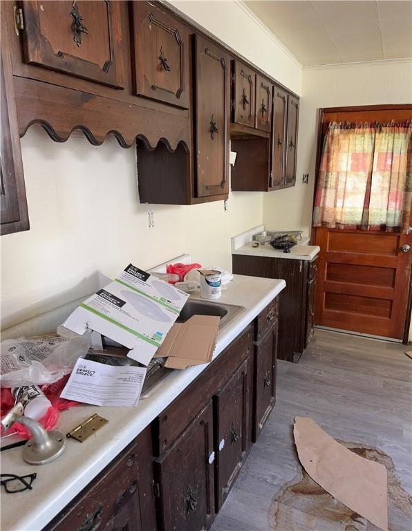 1719 3rd Ave, Arnold, PA 15068 - kitchen featuring light wood finished floors, light countertops, and dark brown cabinetry