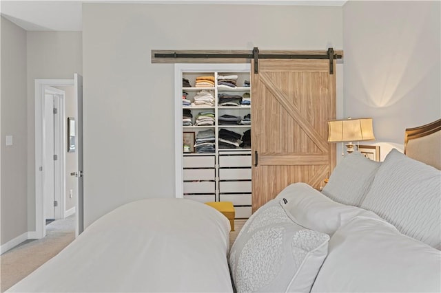 carpeted bedroom with baseboards, a spacious closet, and a closet