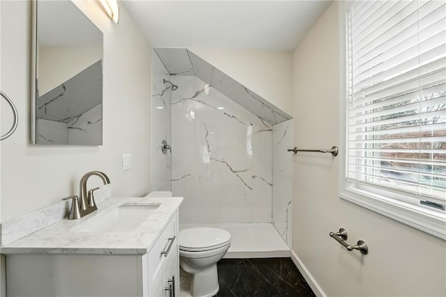 1125 Griswold St, Sharon, PA 16146 - bathroom featuring vanity, toilet, marble finish floor, and a marble finish shower