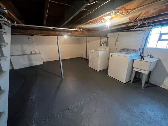 below grade area with separate washer and dryer