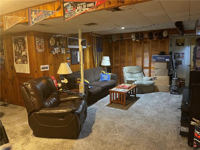 4710 Doverdell Dr, Whitehall, PA 15236 - carpeted living room with wood walls