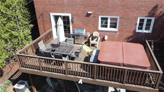 4710 Doverdell Dr, Whitehall, PA 15236 - wooden deck featuring outdoor dining area, a covered hot tub, and grilling area