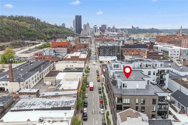 bird's eye view with a city view