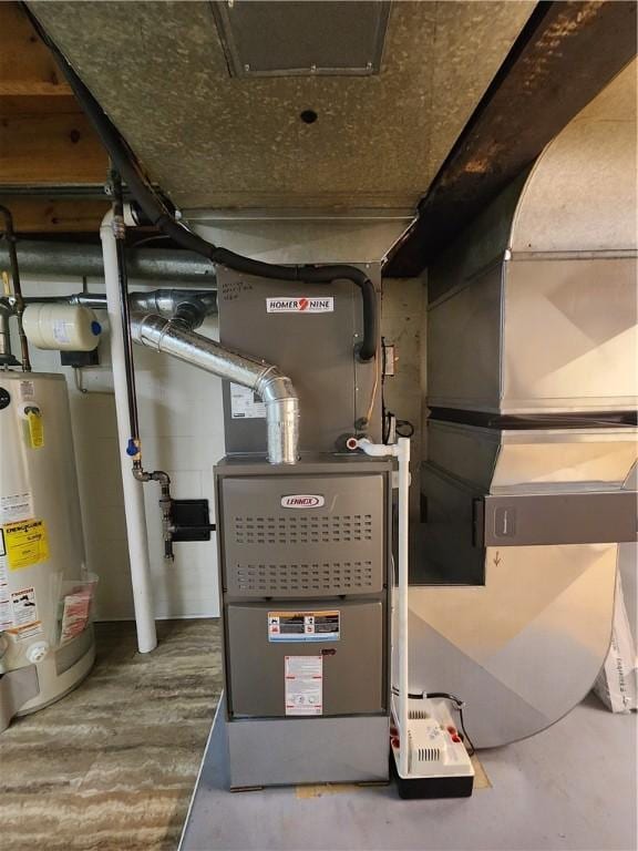 utility room with water heater