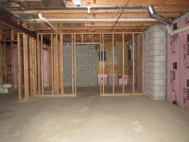 view of unfinished basement