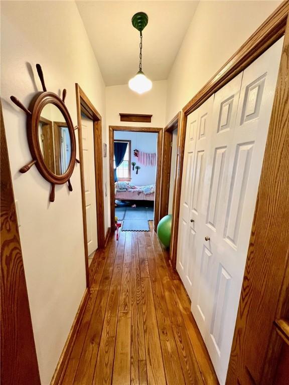corridor featuring dark wood-type flooring